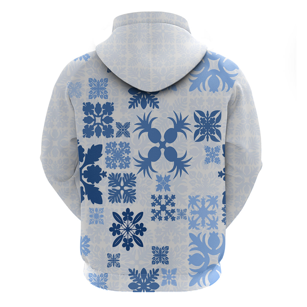 Vintage Hawaii Hoodie Hawaiian Quilt Kapa Mismatch Blue LT7