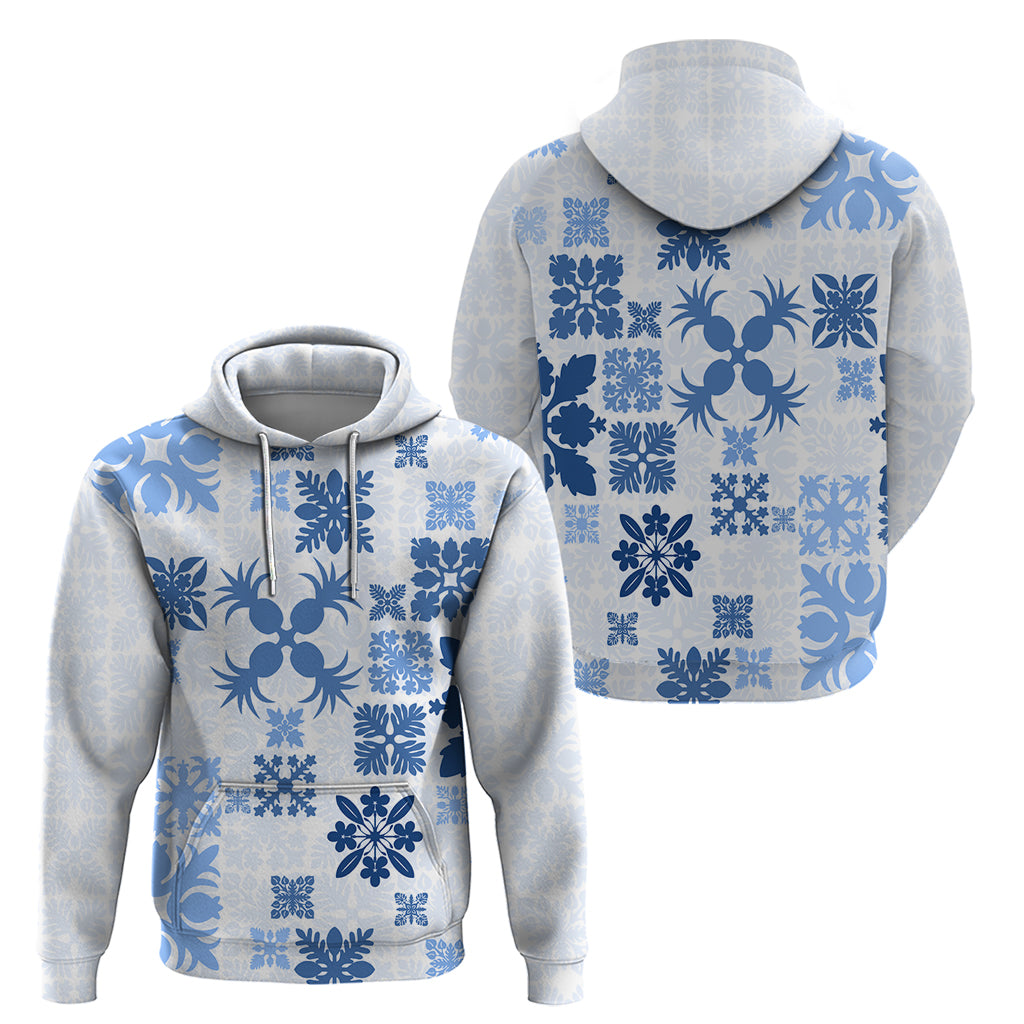 Vintage Hawaii Hoodie Hawaiian Quilt Kapa Mismatch Blue LT7