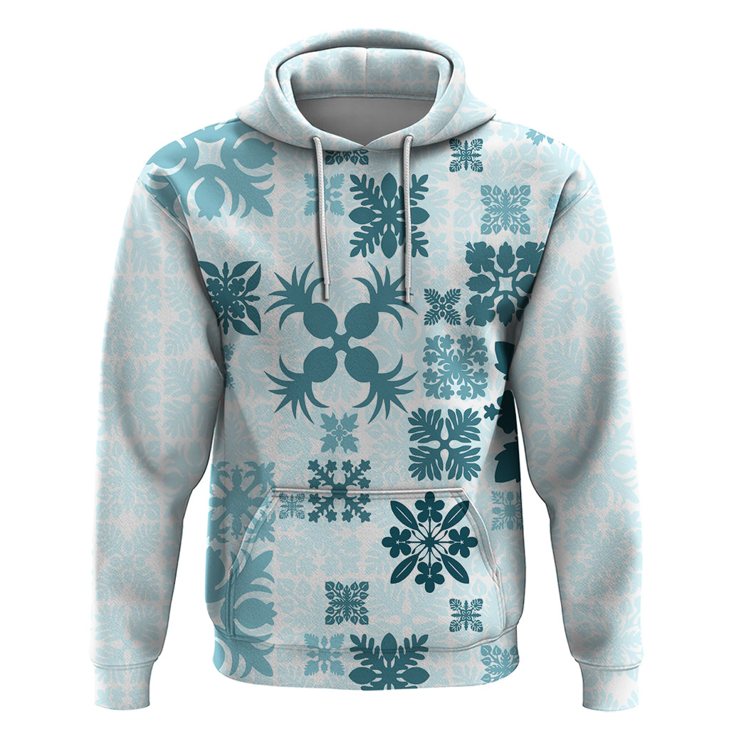 Vintage Hawaii Hoodie Hawaiian Quilt Kapa Mismatch Teal LT7