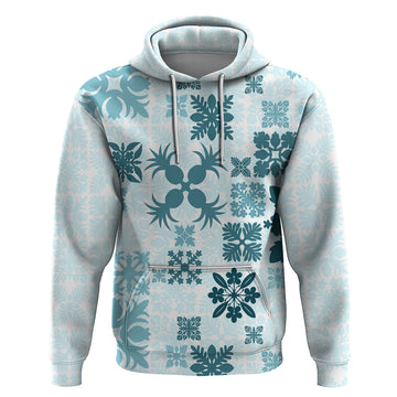 Vintage Hawaii Hoodie Hawaiian Quilt Kapa Mismatch Teal LT7
