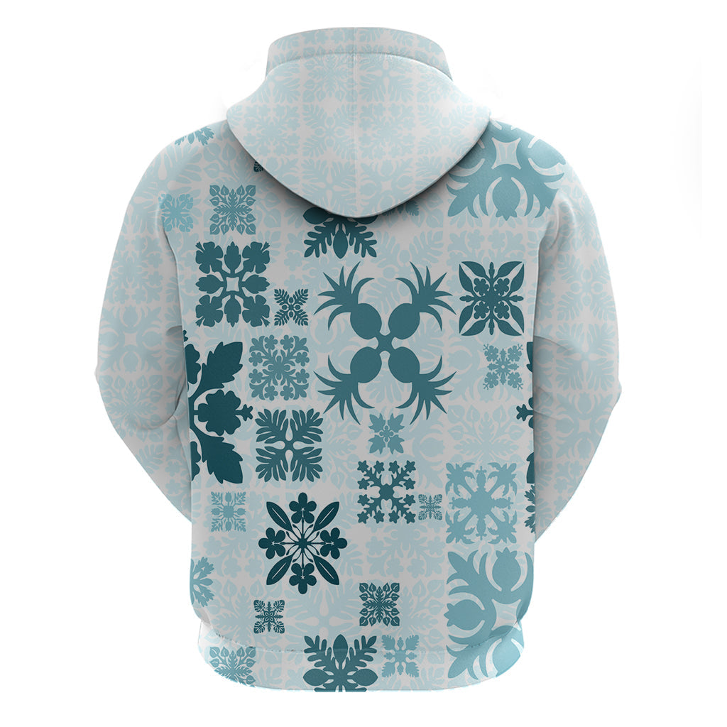 Vintage Hawaii Hoodie Hawaiian Quilt Kapa Mismatch Teal LT7