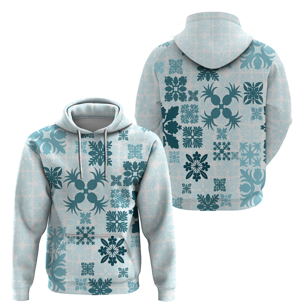 Vintage Hawaii Hoodie Hawaiian Quilt Kapa Mismatch Teal LT7