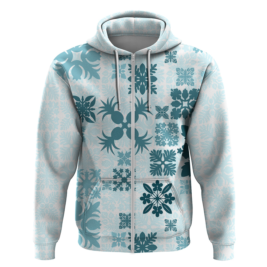 Vintage Hawaii Hoodie Hawaiian Quilt Kapa Mismatch Teal LT7
