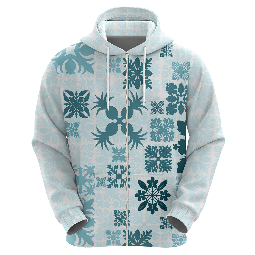 Vintage Hawaii Hoodie Hawaiian Quilt Kapa Mismatch Teal LT7