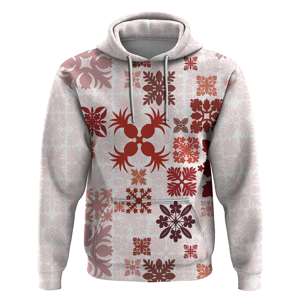 Vintage Hawaii Hoodie Hawaiian Quilt Kapa Mismatch Red LT7