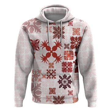 Vintage Hawaii Hoodie Hawaiian Quilt Kapa Mismatch Red LT7