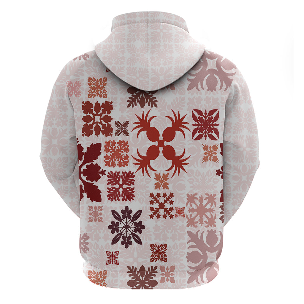 Vintage Hawaii Hoodie Hawaiian Quilt Kapa Mismatch Red LT7