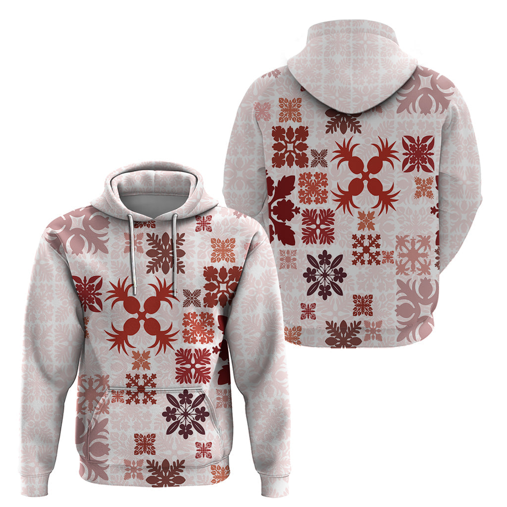 Vintage Hawaii Hoodie Hawaiian Quilt Kapa Mismatch Red LT7