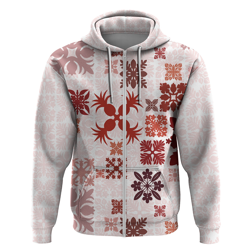 Vintage Hawaii Hoodie Hawaiian Quilt Kapa Mismatch Red LT7