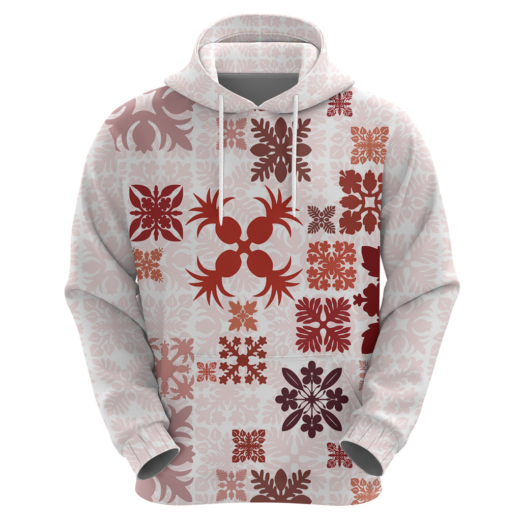 Vintage Hawaii Hoodie Hawaiian Quilt Kapa Mismatch Red LT7