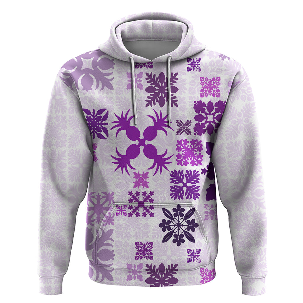 Vintage Hawaii Hoodie Hawaiian Quilt Kapa Mismatch Purple LT7