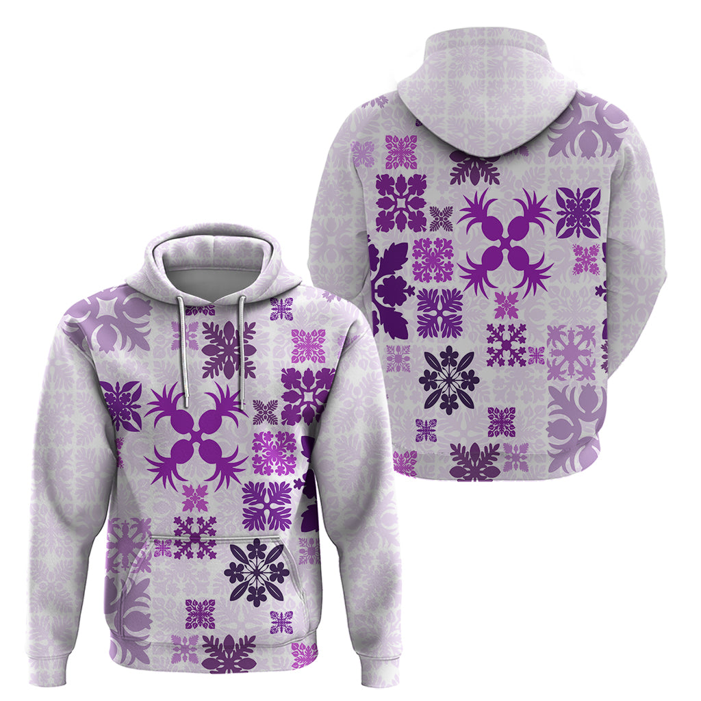 Vintage Hawaii Hoodie Hawaiian Quilt Kapa Mismatch Purple LT7