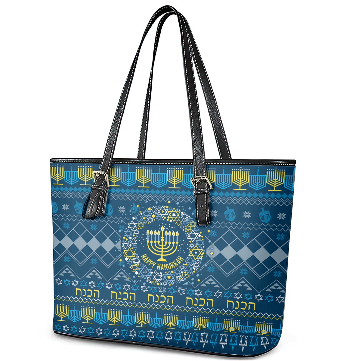 Happy Hanukkah Leather Tote Bag Love and Lights Menorah LT7