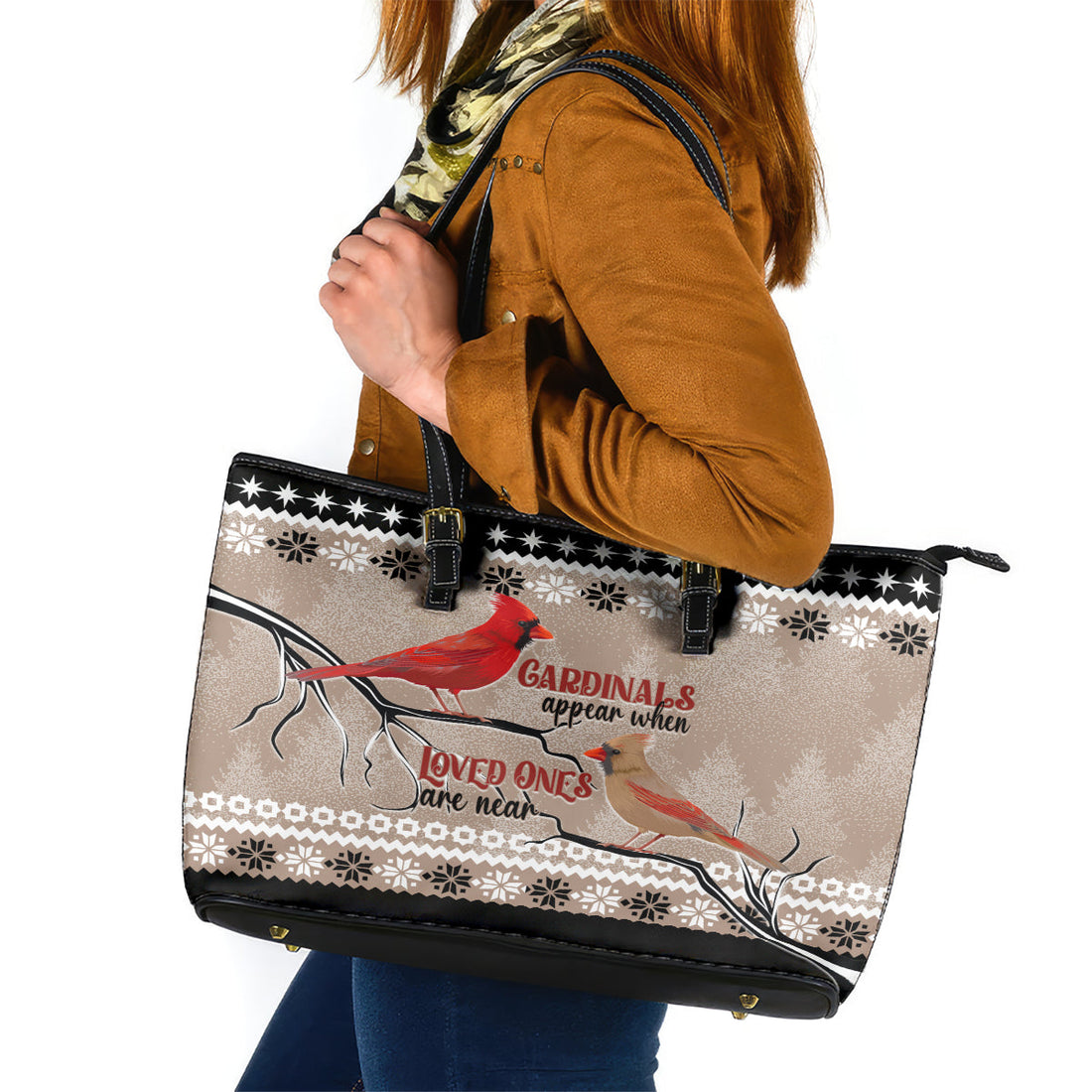 Christmas Cardinal Birds Leather Tote Bag Cardinals Appear When Loved Ones Are Near LT7
