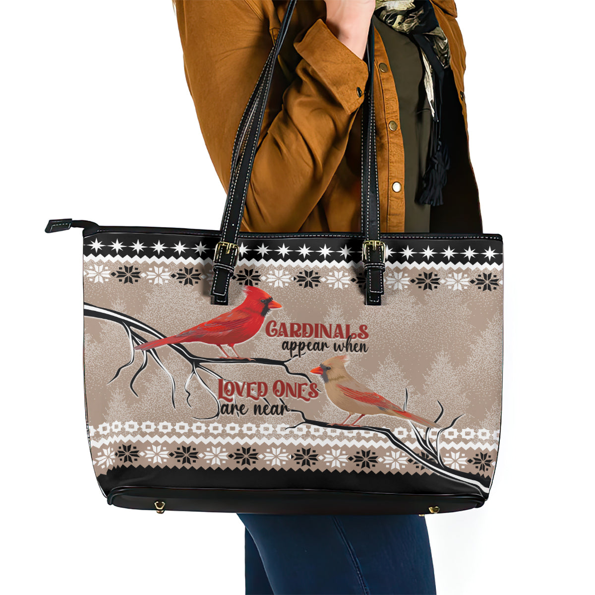 Christmas Cardinal Birds Leather Tote Bag Cardinals Appear When Loved Ones Are Near LT7
