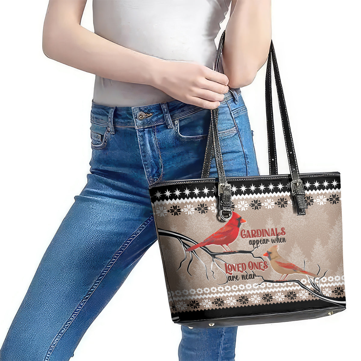 Christmas Cardinal Birds Leather Tote Bag Cardinals Appear When Loved Ones Are Near LT7