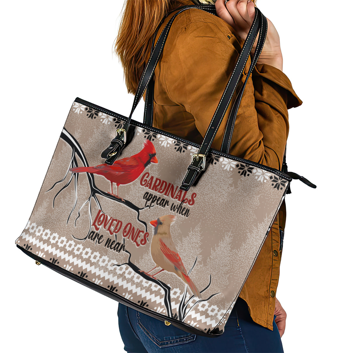 Christmas Cardinal Birds Leather Tote Bag Cardinals Appear When Loved Ones Are Near LT7