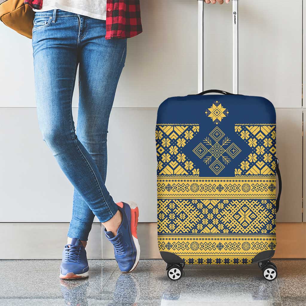 Latvia Jani Midsummer Luggage Cover Blue Gold Latvijas Auseklis LT7