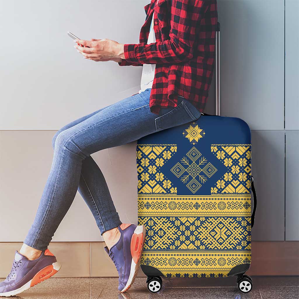Latvia Jani Midsummer Luggage Cover Blue Gold Latvijas Auseklis LT7