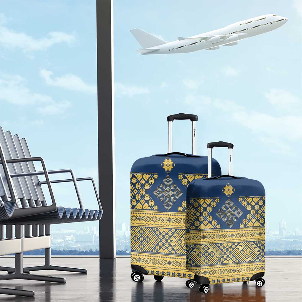 Latvia Jani Midsummer Luggage Cover Blue Gold Latvijas Auseklis LT7