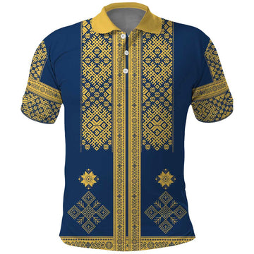 Latvia Jani Midsummer Polo Shirt Blue Gold Latvijas Auseklis LT7