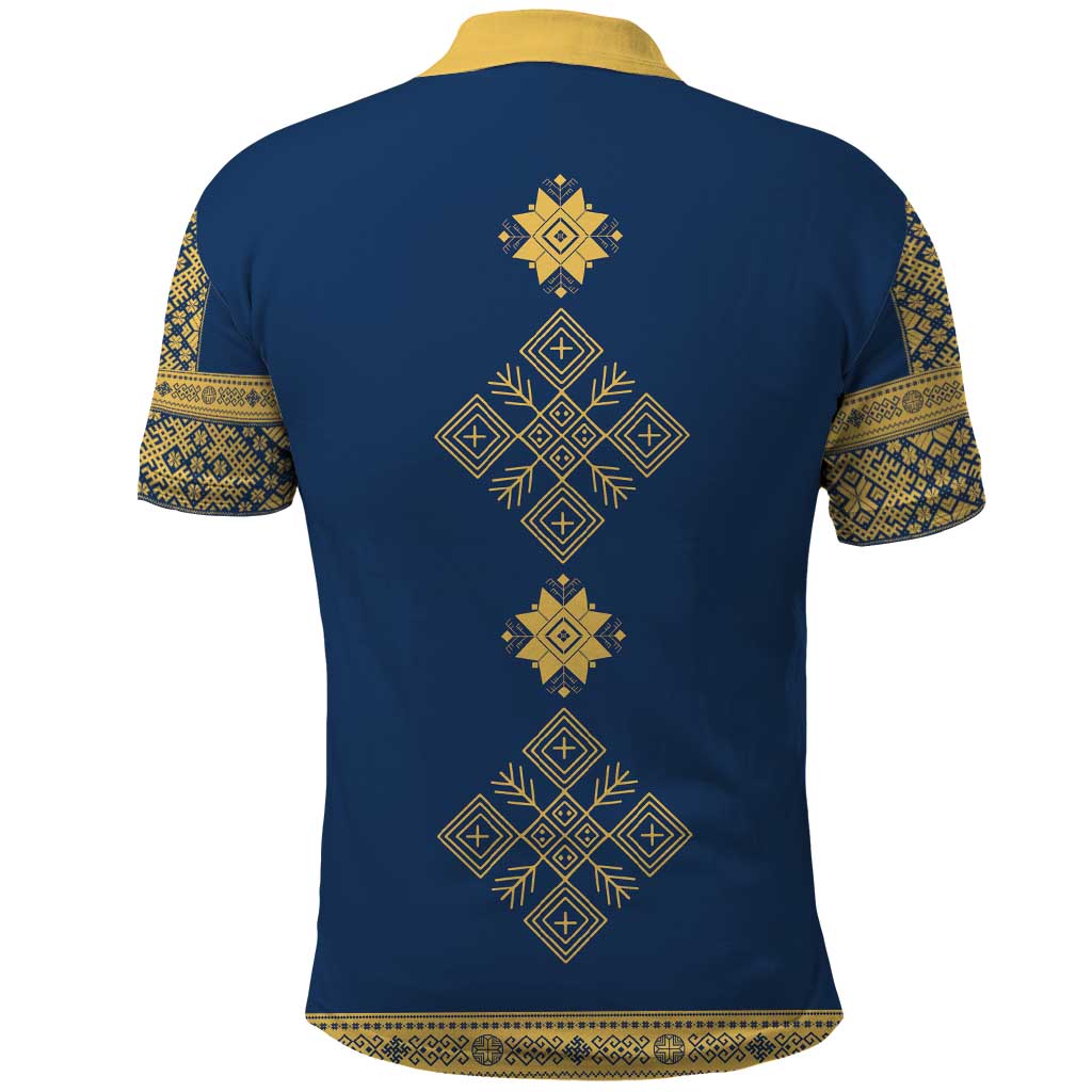 Latvia Jani Midsummer Polo Shirt Blue Gold Latvijas Auseklis LT7