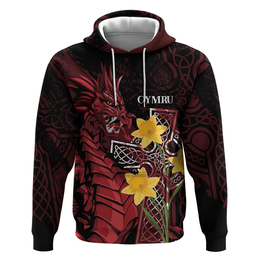 Wales Cymru Am Byth Hoodie Welsh Dragon with Celtic Cross LT7