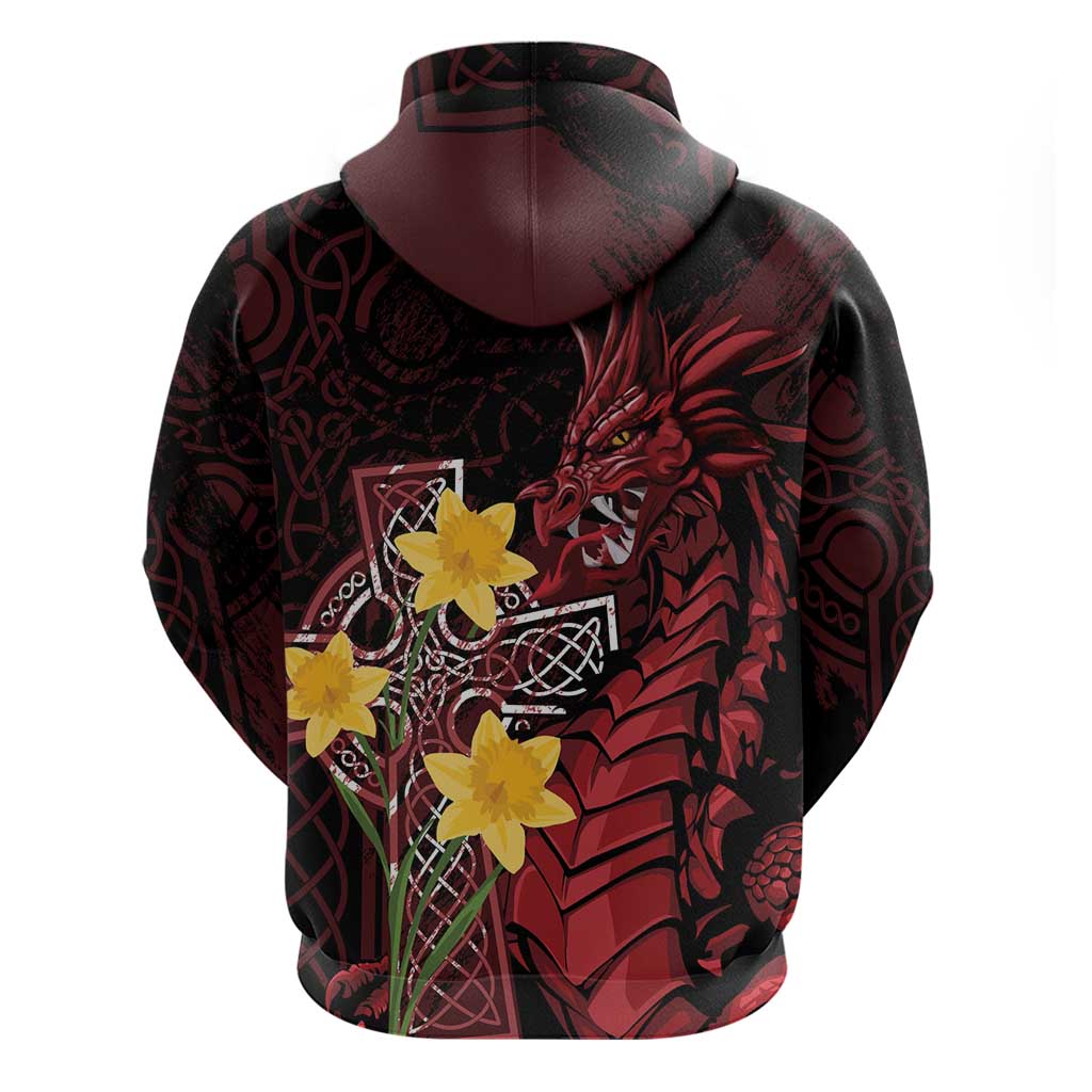 Wales Cymru Am Byth Hoodie Welsh Dragon with Celtic Cross LT7