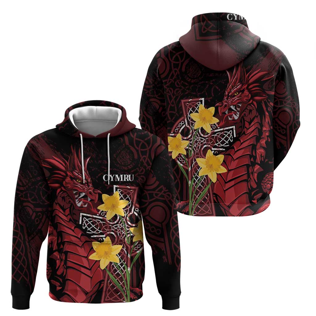 Wales Cymru Am Byth Hoodie Welsh Dragon with Celtic Cross LT7