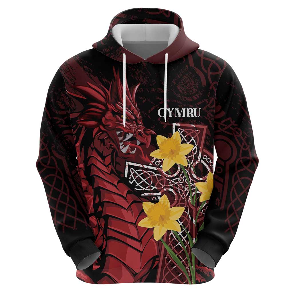 Wales Cymru Am Byth Hoodie Welsh Dragon with Celtic Cross LT7