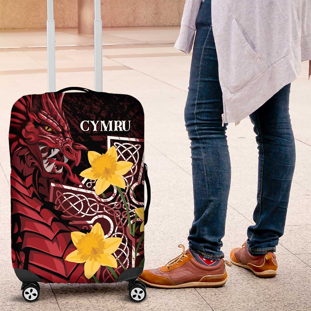 Wales Cymru Am Byth Luggage Cover Welsh Dragon with Celtic Cross LT7