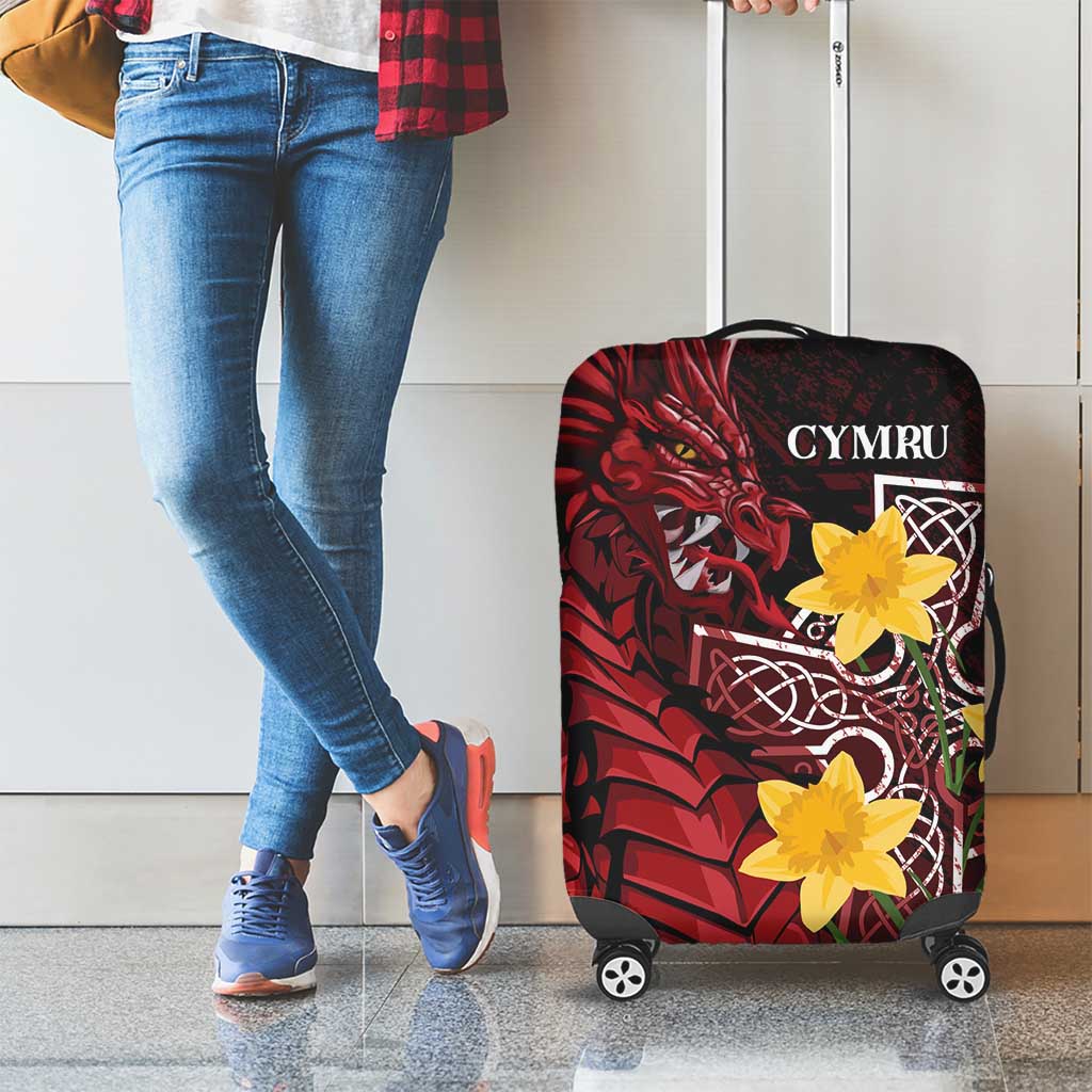 Wales Cymru Am Byth Luggage Cover Welsh Dragon with Celtic Cross LT7