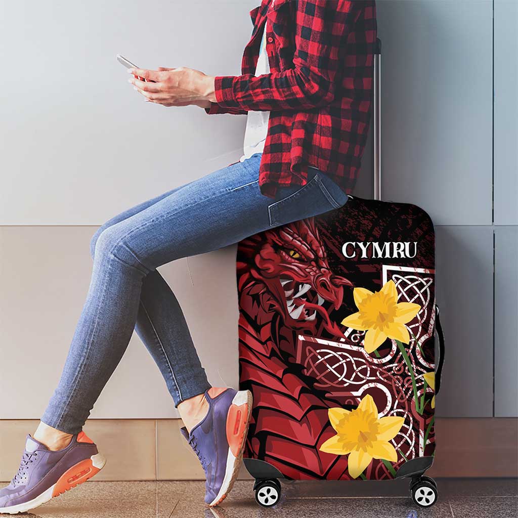 Wales Cymru Am Byth Luggage Cover Welsh Dragon with Celtic Cross LT7