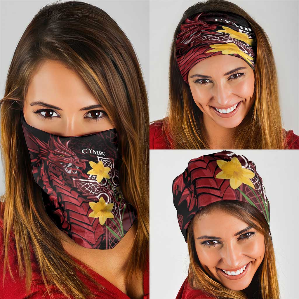 Wales Cymru Am Byth Neck Gaiter Welsh Dragon with Celtic Cross LT7