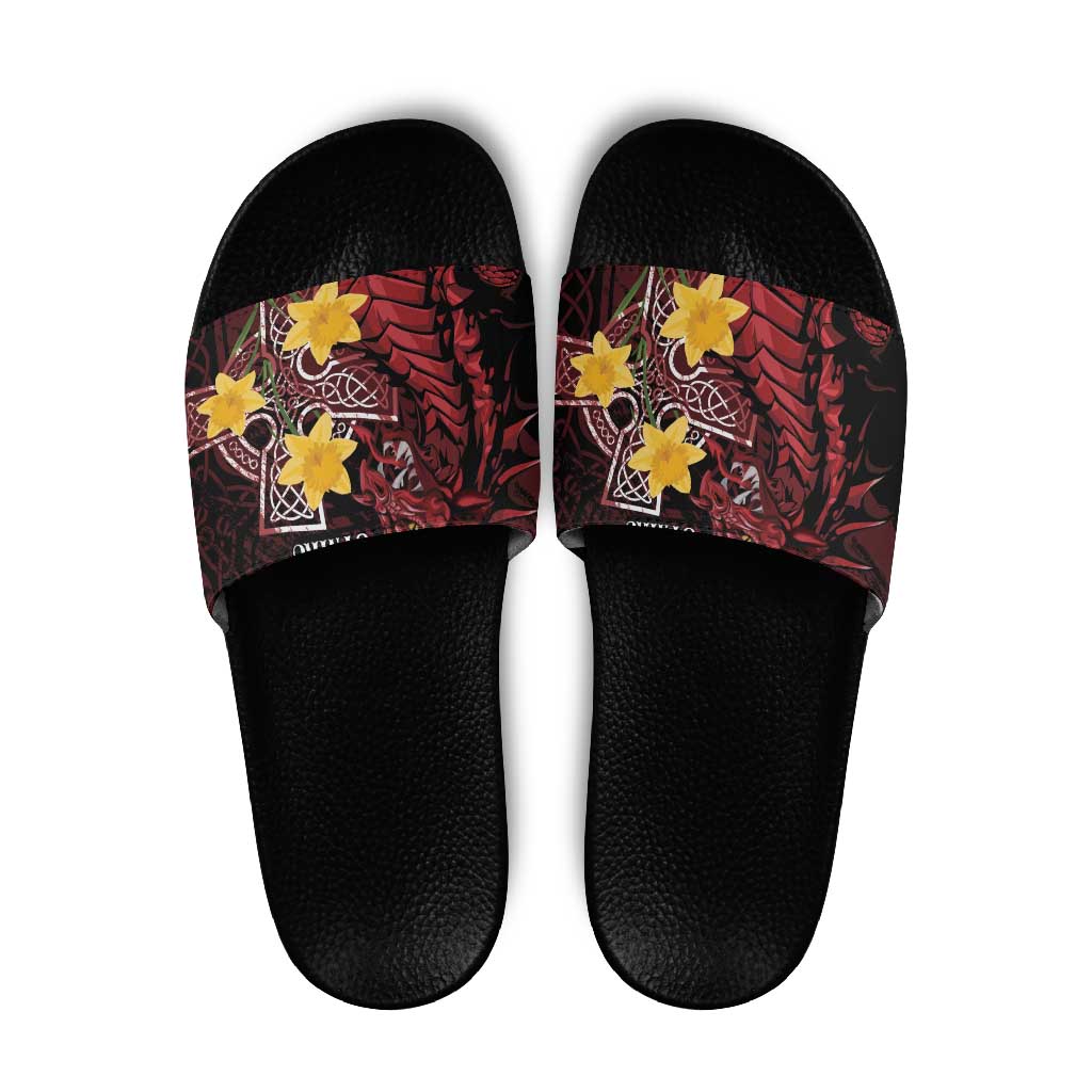 Wales Cymru Am Byth Slide Sandals Welsh Dragon with Celtic Cross LT7