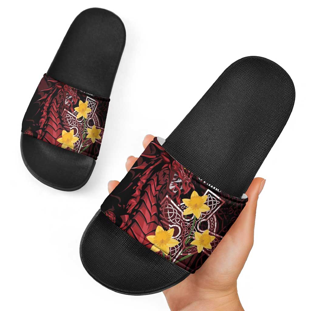 Wales Cymru Am Byth Slide Sandals Welsh Dragon with Celtic Cross LT7