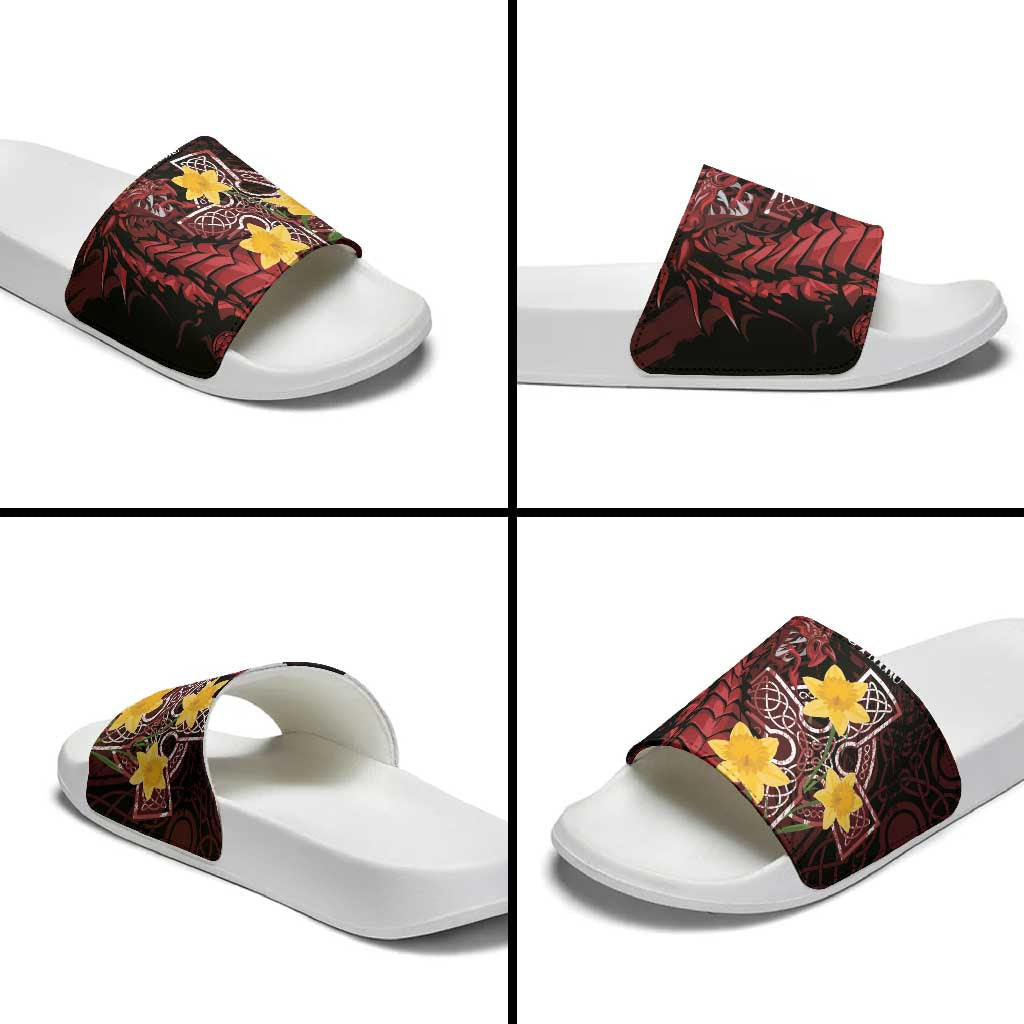Wales Cymru Am Byth Slide Sandals Welsh Dragon with Celtic Cross LT7