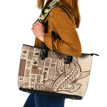Samoa Tapa Leather Tote Bag Siapo Mix Tatau Patterns LT7