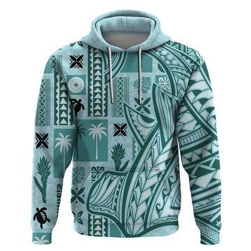 Samoa Tapa Hoodie Siapo Mix Tatau Patterns - Teal LT7
