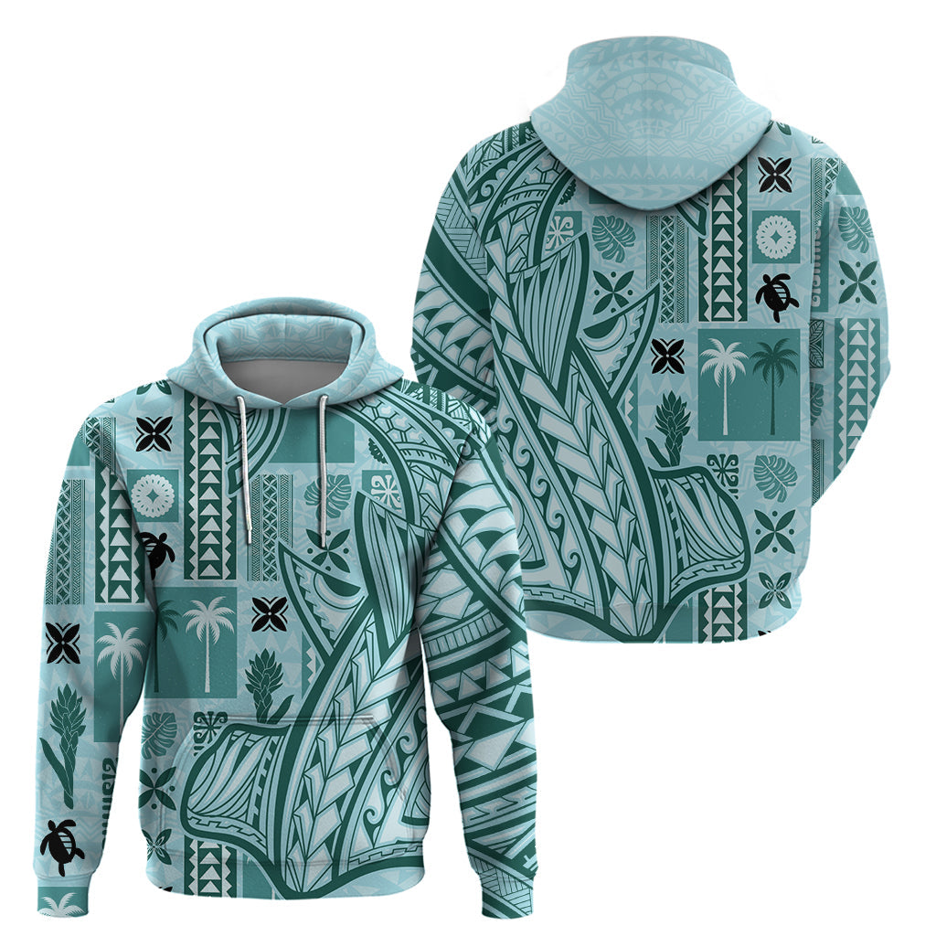 Samoa Tapa Hoodie Siapo Mix Tatau Patterns - Teal LT7