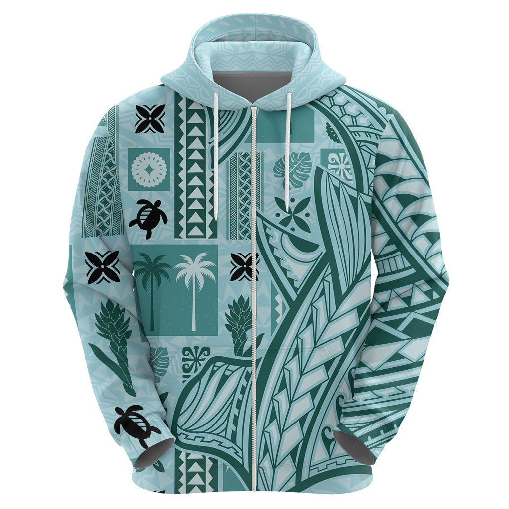 Samoa Tapa Hoodie Siapo Mix Tatau Patterns - Teal LT7
