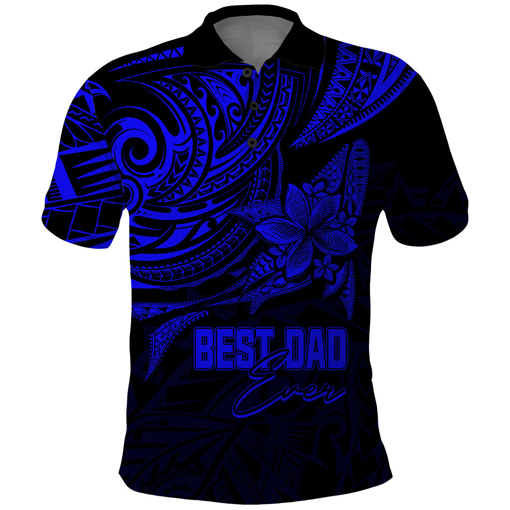 Custom Fathers Day Polynesian Polo Shirt Best Dad Ever Blue LT7