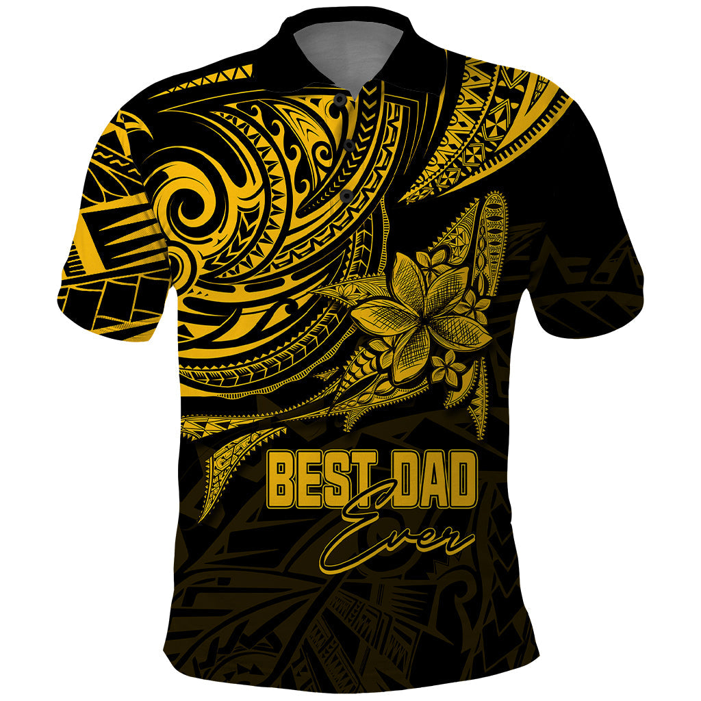 Custom Fathers Day Polynesian Polo Shirt Best Dad Ever Gold LT7