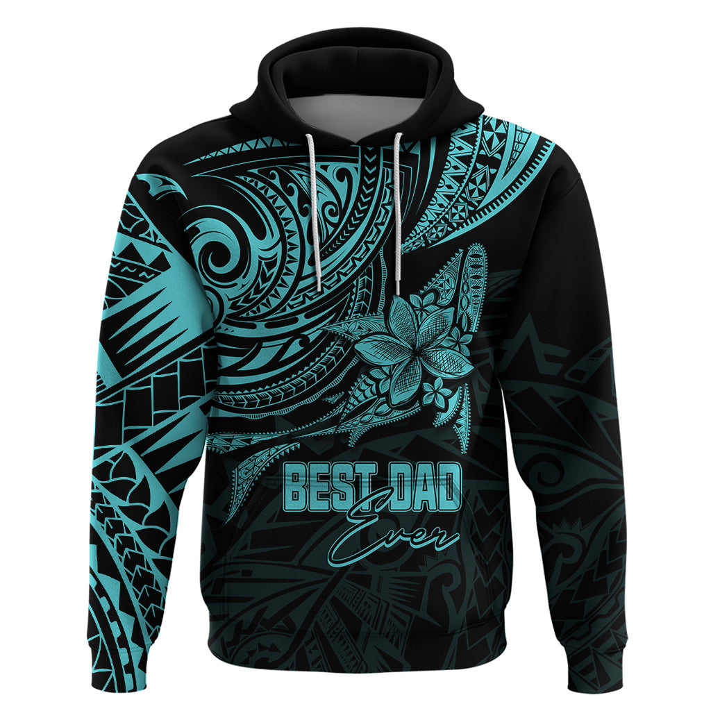 Personalised Father's Day Polynesian Hoodie Best Dad Ever - Turquoise LT7