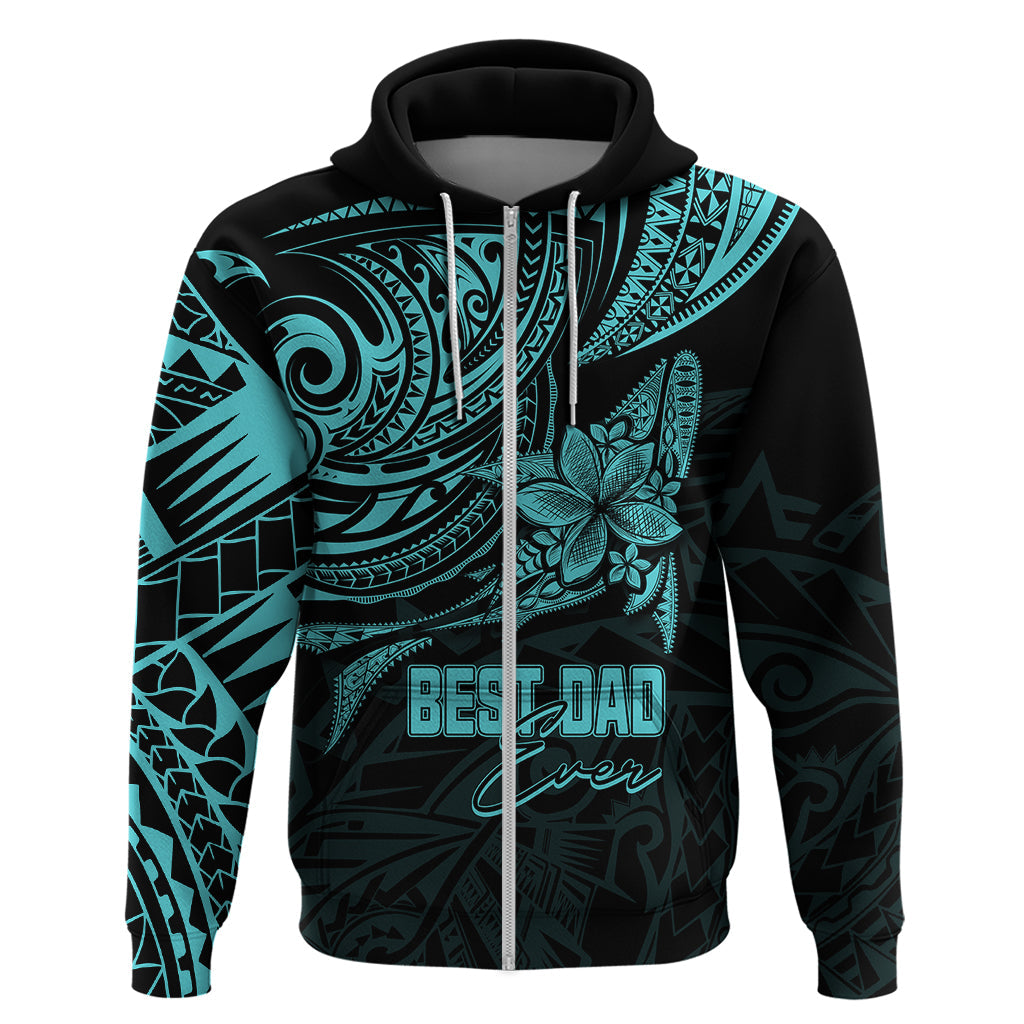 Personalised Father's Day Polynesian Hoodie Best Dad Ever - Turquoise LT7