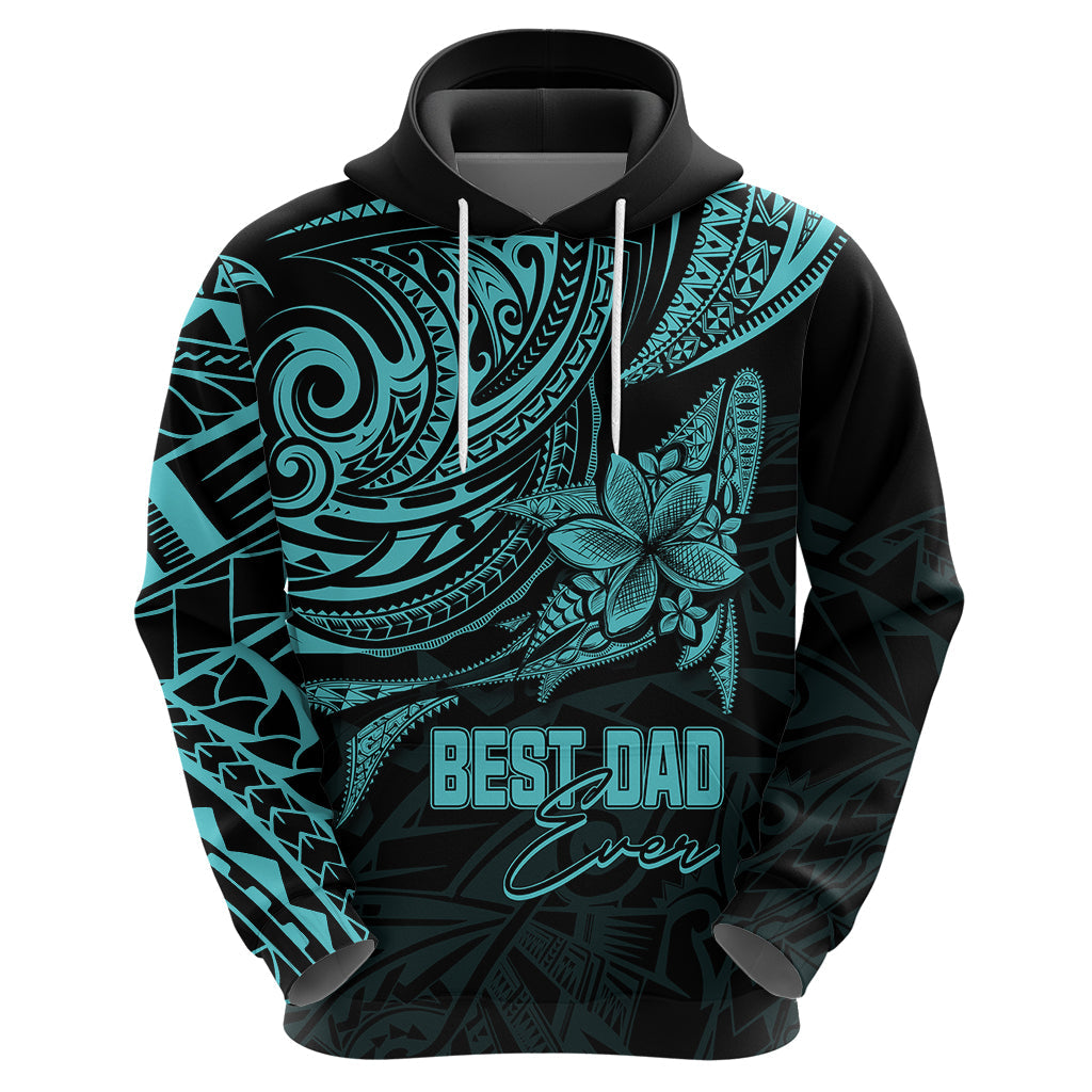 Personalised Father's Day Polynesian Hoodie Best Dad Ever - Turquoise LT7