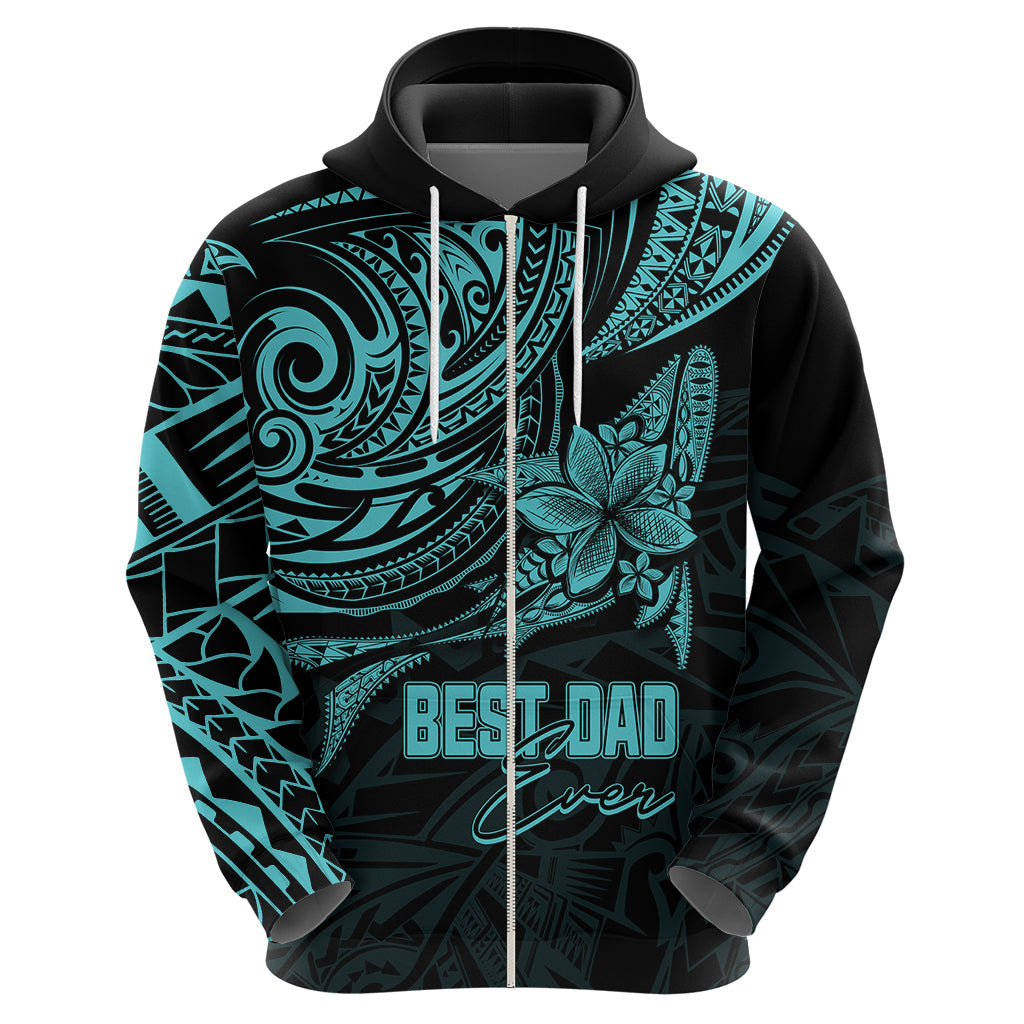 Personalised Father's Day Polynesian Hoodie Best Dad Ever - Turquoise LT7