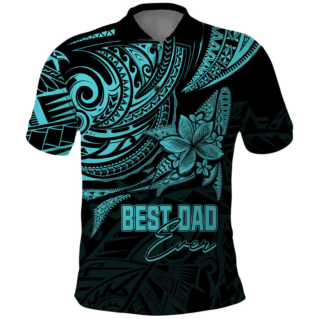 Custom Fathers Day Polynesian Polo Shirt Best Dad Ever Turquoise LT7