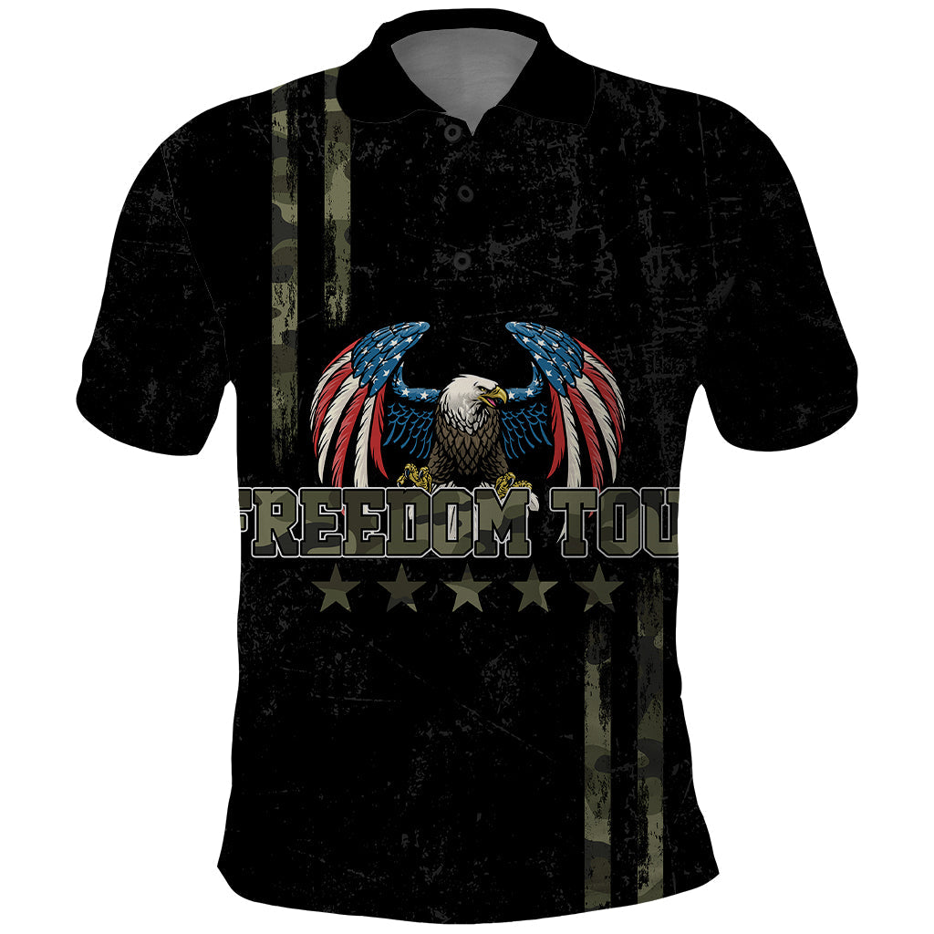 USA Bald Eagle Freedom Tour 1776 Born To Be Free Polo Shirt Camouflage Style LT7