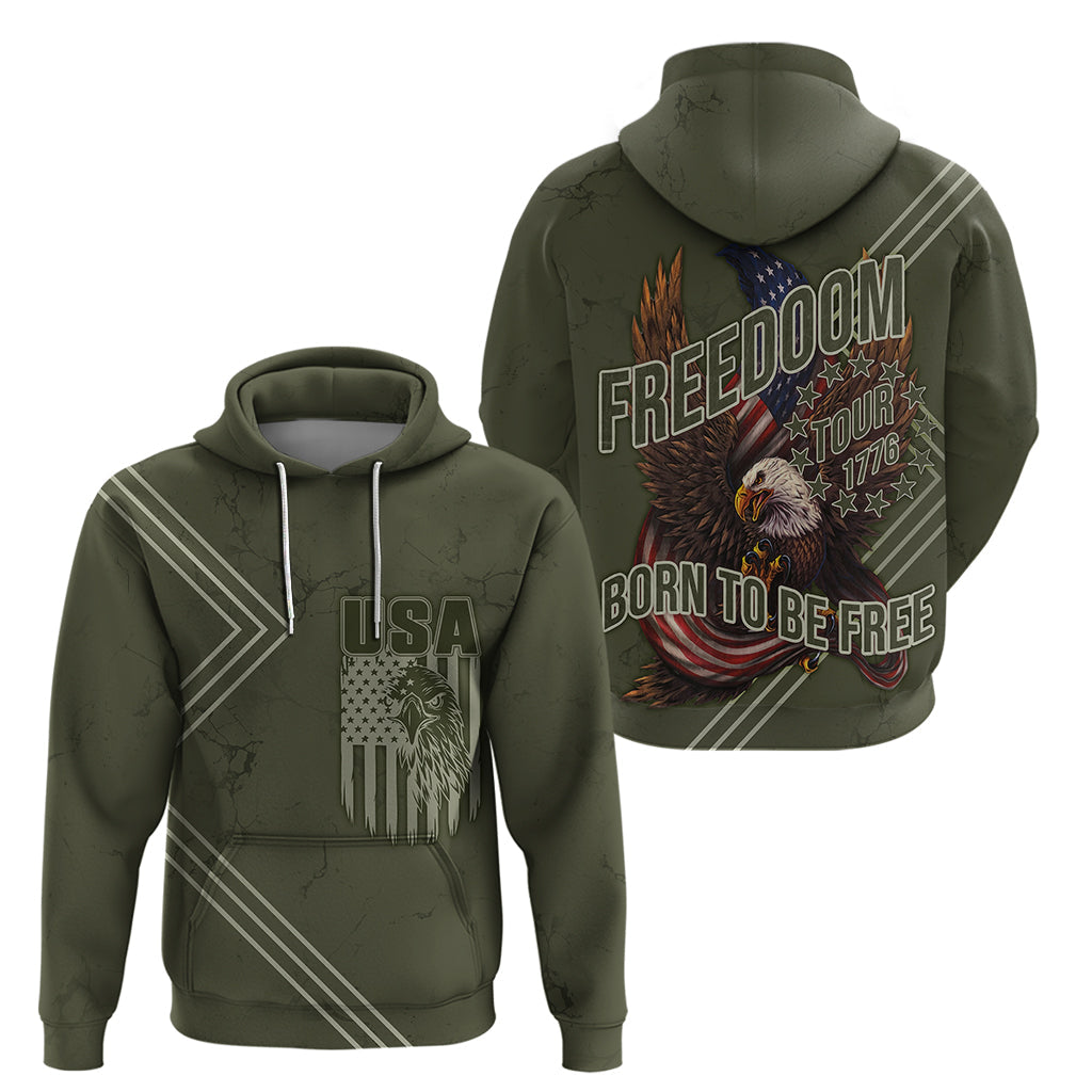 USA Bald Eagle Freedom Tour 1776 Born To Be Free Hoodie Olive Grunge Style LT7